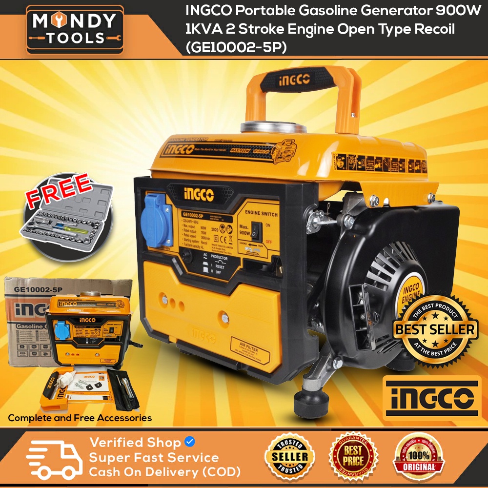 INGCO Portable Gasoline Generator 900W 1KVA 2 Stroke Engine Open Type