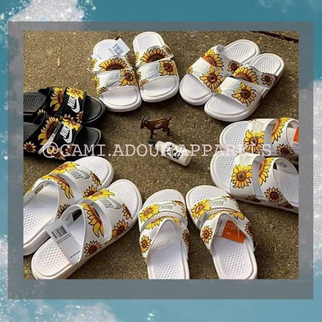 nike slides with sunflowers