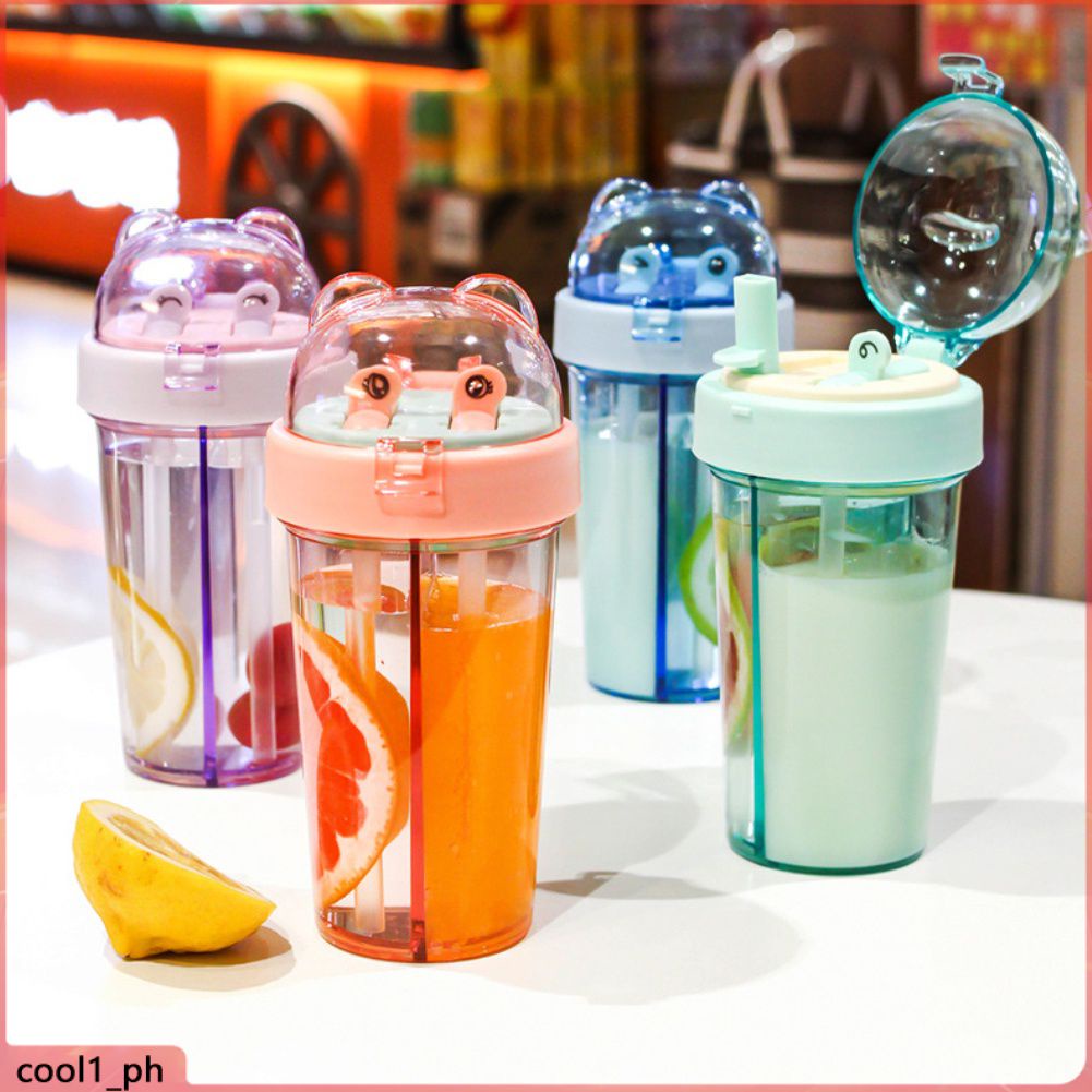 420ml Portable Drinking Water Cup Creative Double Plastic Straw Cup Ice