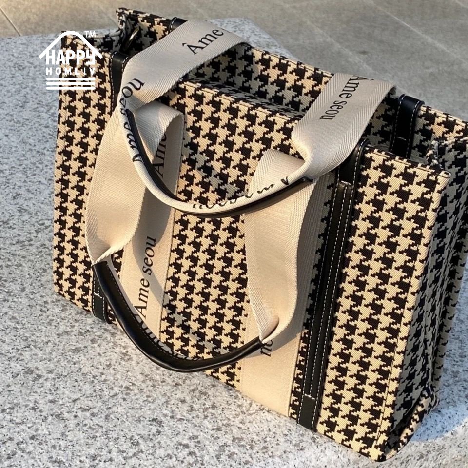HAPPY HOMLIV Large Capacity Fashion Houndstooth Tote Bag A4 Commuter