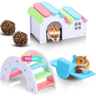 PEONY Bridge Rainbow Hamster Toys Pet Tooth Chew Toys Chew Grass Balls Hamster House Seesaw Toy Exercise Teeth Care Small Animals Wooden