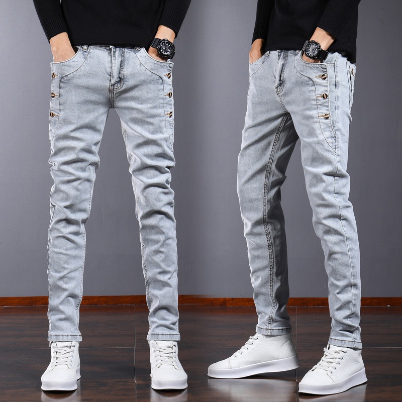 New Arrival Men Fashion Grey Jeans Stretch Denim Long Seluar with Side ...