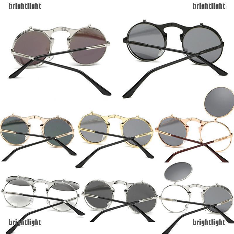 small retro steampunk circle flip up glasses