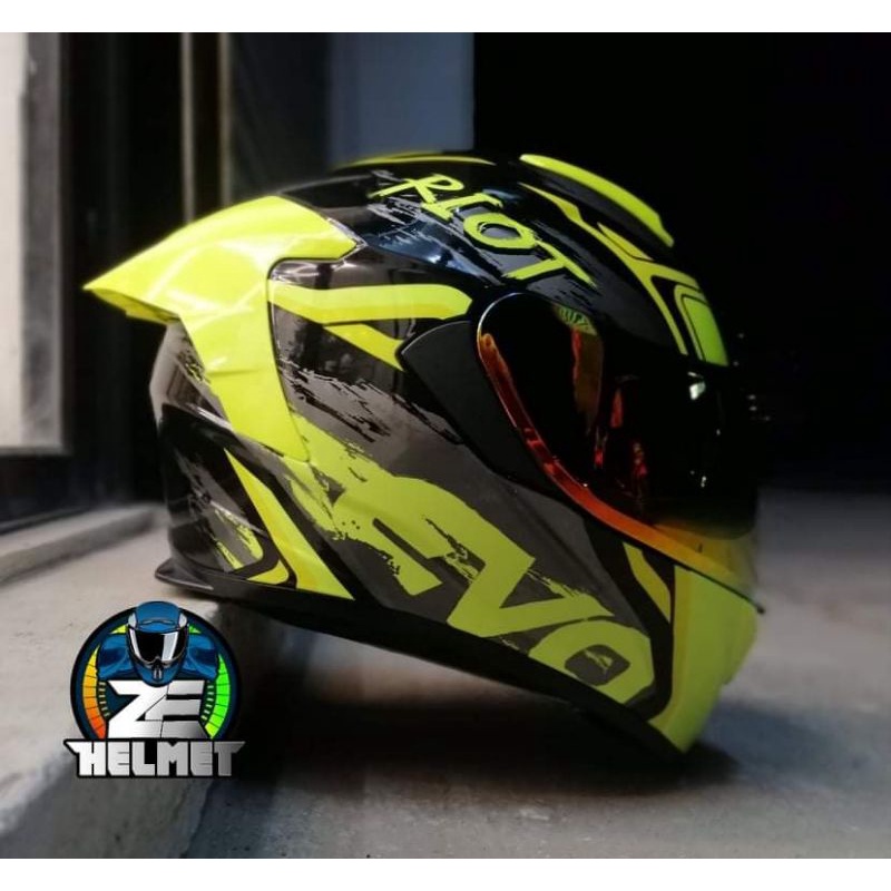 EVO HELMET GTPRO RIOT YLW/GREEN FLASH RED/GOLD VISOR WITH FREE CLEAR