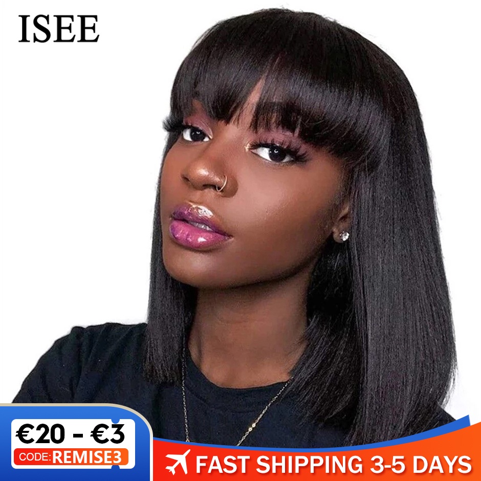 Isee Hair Machine Made Sew In Short Bob Wig With Bangs Human Hair Wigs Brazilian Straight Wig With Shopee Philippines