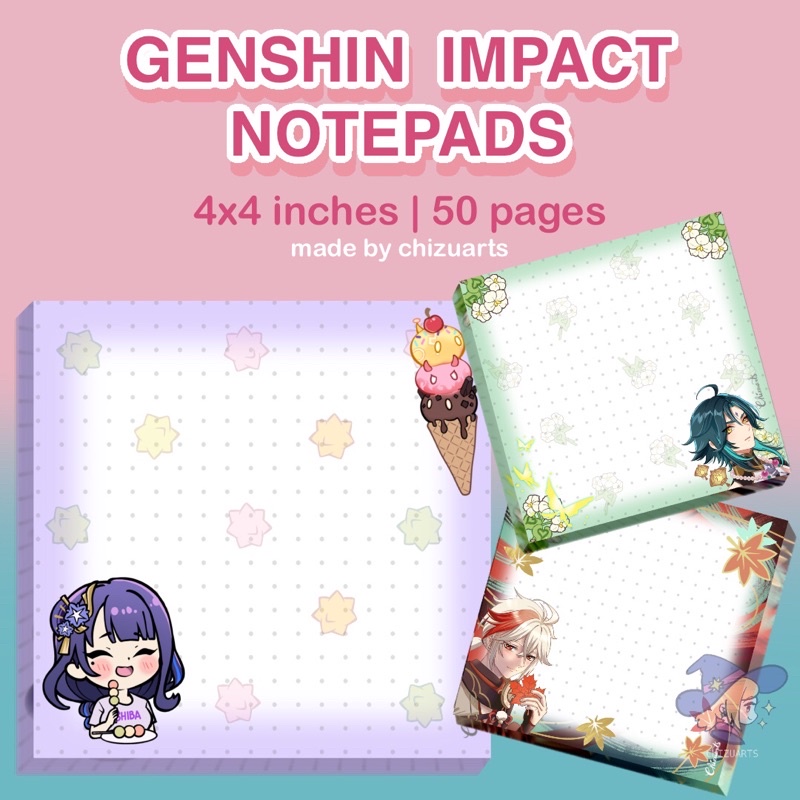 Genshin Impact Big Memo Pads / Notepads Square 4x4 inches 50 pages