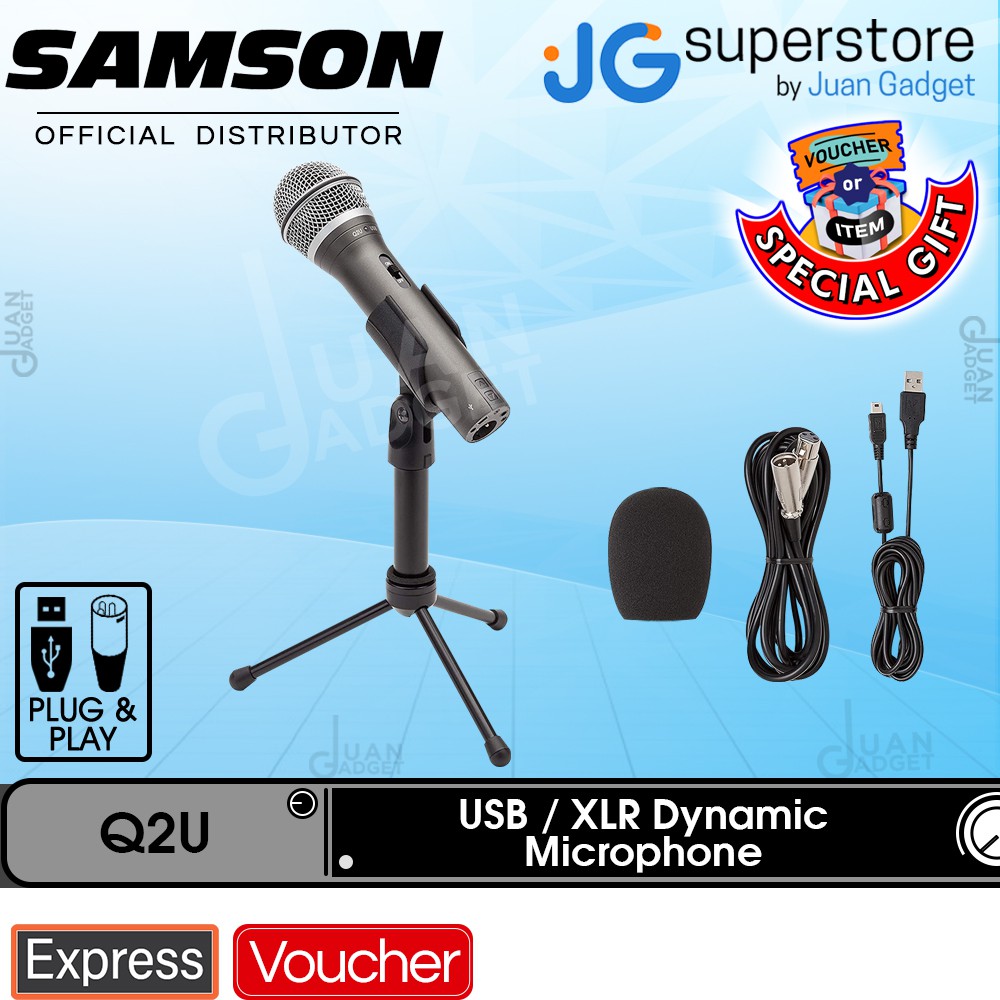 Samson Q2U USB/XLR Dynamic Microphone w/ Accessories Podcasting Live