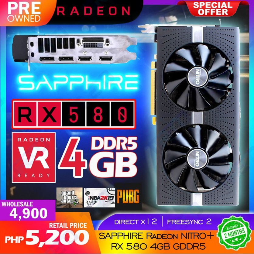 Sapphire Nitro Radeon Rx580 4gb 256bit Gddr5 Gaming Graphics Card Shopee Philippines