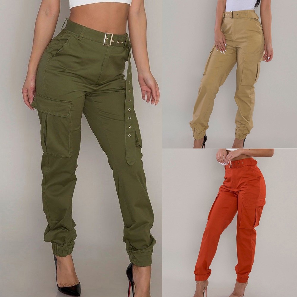 women's khaki cargo pants with pockets