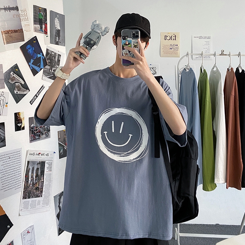 New Men Harajuku clothing Fun tshirts Simple Japanese Style Breathable Men's  Casual t shirt Solid Color Smiley Printed Polyester Short sleeved T-shirt  Oversize | Shopee Philippines