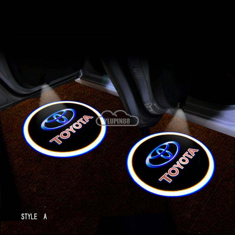 2pcs Car Door Projector Led Lamp Wireless Lights Car Logo Welcome Shadow Ghost Lamp For Toyota Crown Plug Avanza Hilux Passo Aqua Coaster Pajero Wish Vigo Corsa Innova Camry Vanguard Hiace Curren