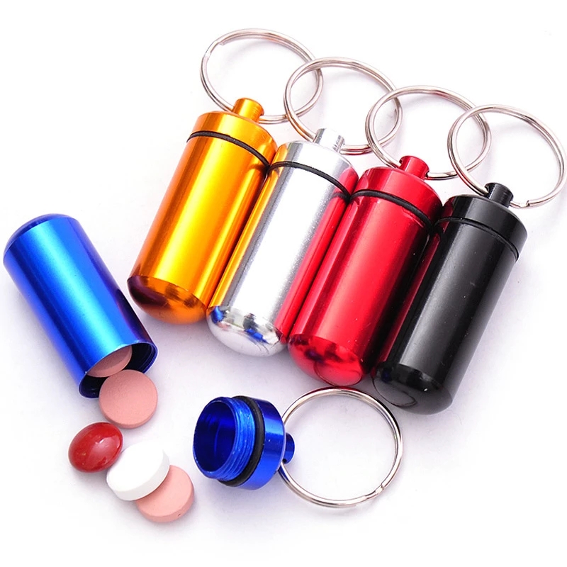Portable Aluminum Alloy Medicine Bottle Keychain / Mini Sealed Metal