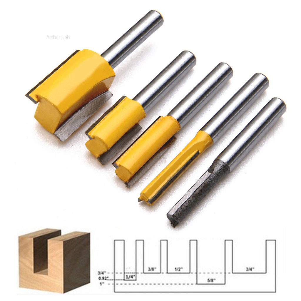5Pcs 1/4'' Shank Straight & Dado Router Bit Set For Woodworking