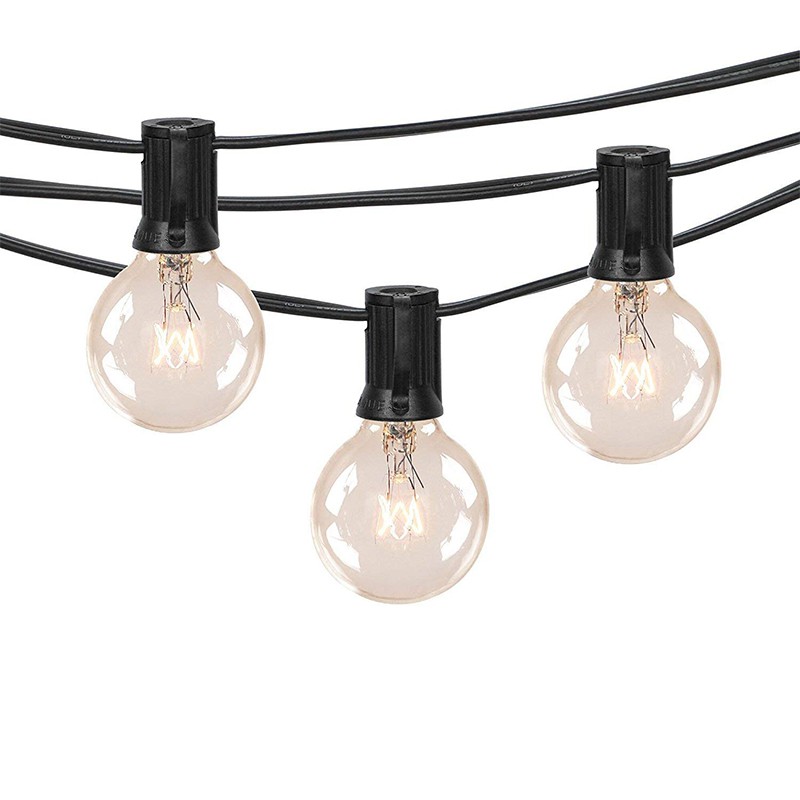 25Ft Outdoor Patio String Lights with 25 Clear Globe G40 Bulbs,for Patio Porch Backyard Deck Bistro Balcony Wedding Gathering Parties Markets Decor, Black