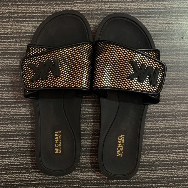 Michael Kors Slides Black and Gold Size 8 Preloved | Shopee Philippines