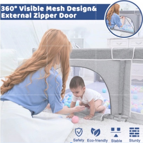 Chanvi Toddler Indoor Kids Activity Center Safety Fence Baby Playpen Play Area Breathable Mesh Crib