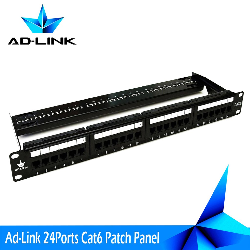ADLINK 24Port CAT6 Patch Panel Fully Loaded 19 inch 1U Rackmountable