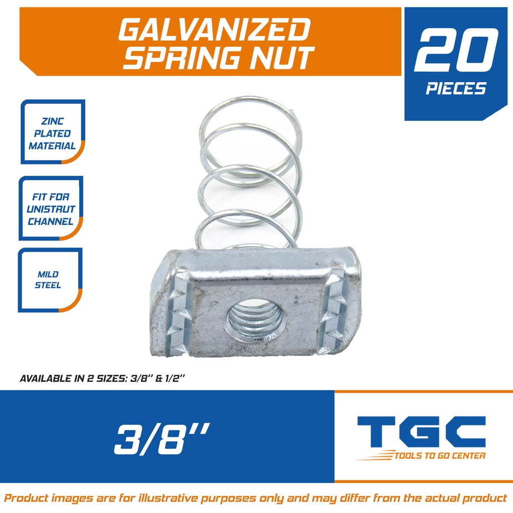 20 PCS Galvanized Spring Nut 3/8 inches for Unistrut Channel G1Bw