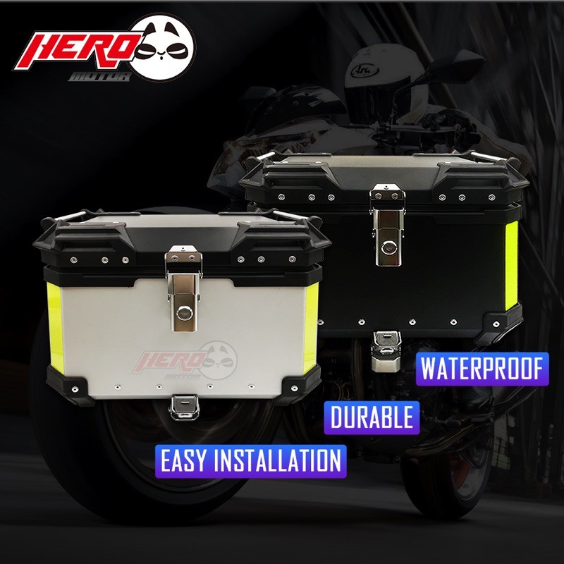 Motorcycle Aluminum TOP Box 45L Universal Waterproof Storage Silver ...