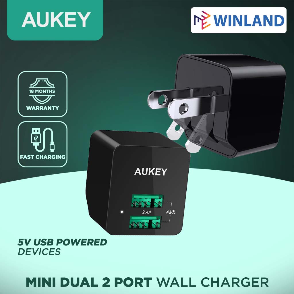 AUKEY Original PA-U32 Mini Dual 2 Port Wall Charger with Foldable Plug ...