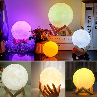 ✚Dark 15cm Led Moon Light 3D Moon Lamp Dimmable 3 Color with Wooden Stand