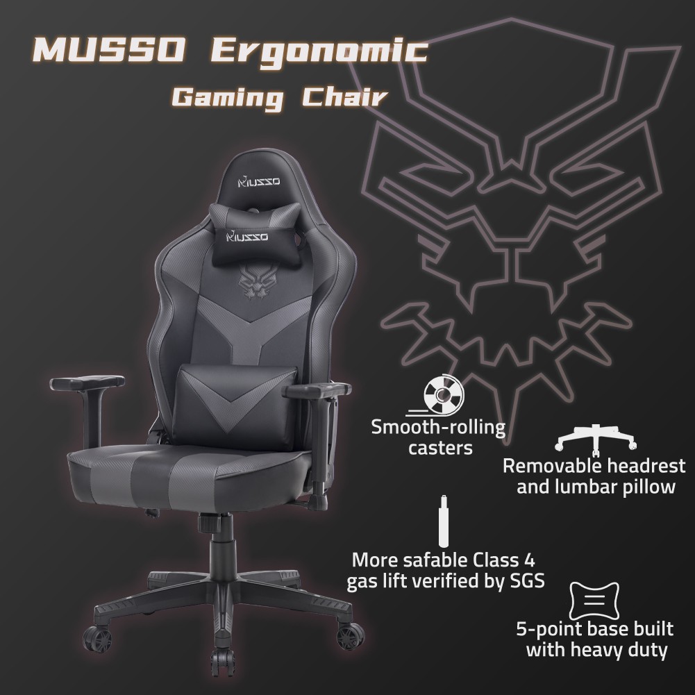 Musso Gaming Chair With Panther Embroidery Heavy Duty Adjustable Esports Computer Chair Adults Rac Shopee Philippines