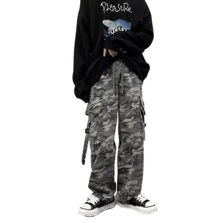 【KT】ins American Retro Overalls Camouflage Washed Trousers Loose Wide-Leg Straight All-Match Sports Casual Pants Men Women Trend #4