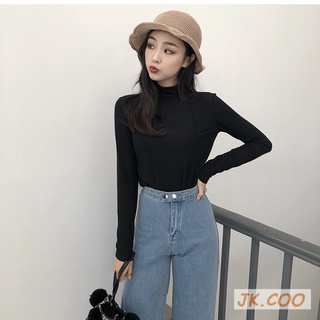 [JK.COO] Korean Women's Autumn Winter New Style Casual High Neck Slim-Fit Slimmer Look Versatile Long-Sleeved Bottoming Shirt T-Shirt  AA #4