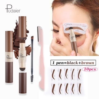 Pudaier One Step Eyebrow Stamp and Eyebrow Stencil Kit with 10 Reusable Eyebrow Stencils  Brow Waterproof Eye Make up