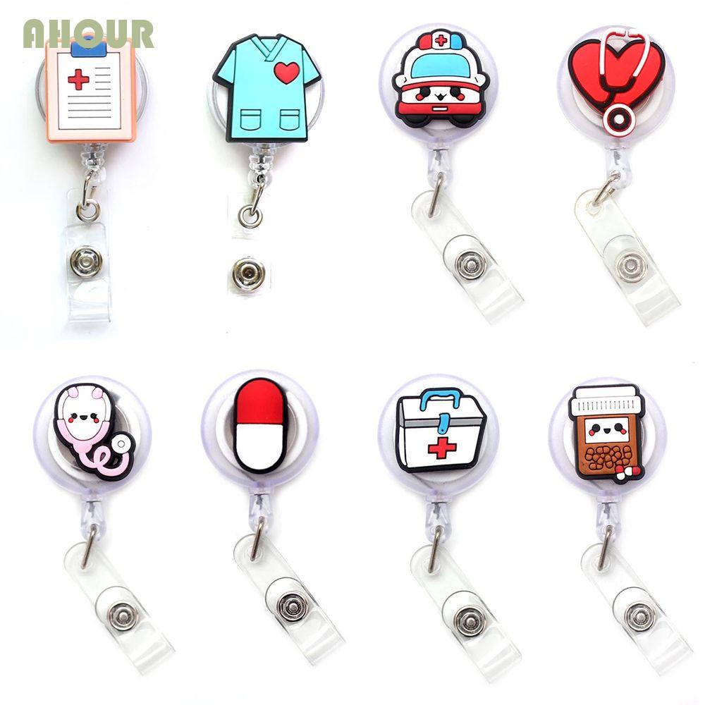 AHOUR Retractable Badge Reel School Supplies Cartoon Chest Card Holder ...