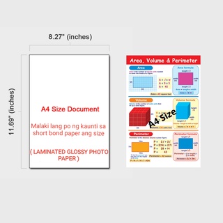 AREA VOLUME PERIMETER CHARTS, Laminated Math Charts , A4 Size Charts ...