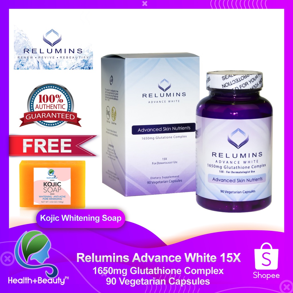 Relumins Skin Whitening 15x Glutathione 1650mg 90 Capsules