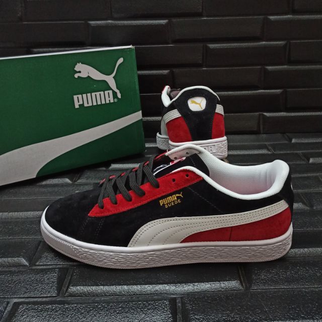 puma suede black red white