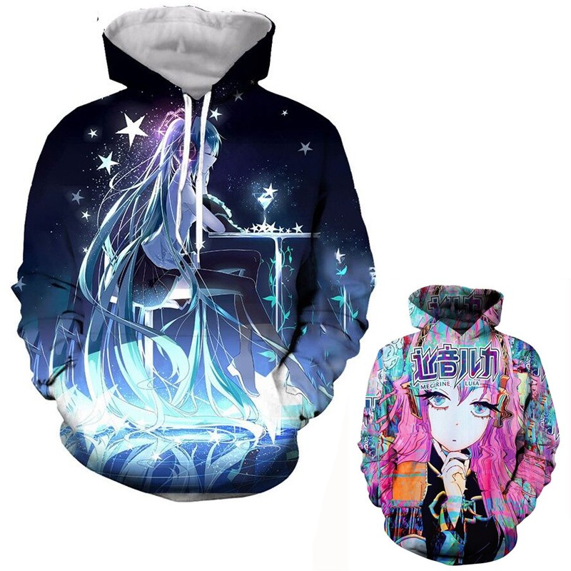 2019 new fashion anime hatsune future character 3d printing hoodie casual  girl thin sweatshirt