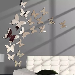 12Pcs Mirror Wall Sticker Decor Butterflies 3D Mirror Wall Art Party Wedding Home Decors Butterfly #7