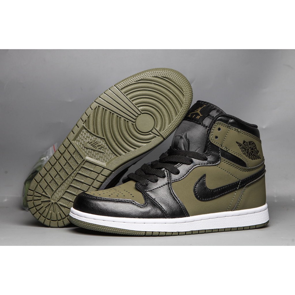 army green and black jordans