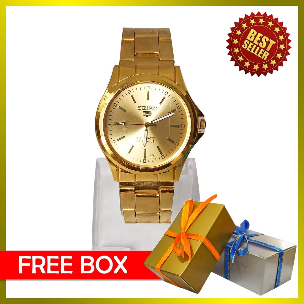 S6 Seiko 5 Quartz 21 Jewels All Gold Stainless Steel Watch for Women (Free  Box) | Shopee Philippines