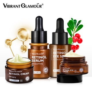 VIBRANT GLAMOUR FDA Natural Retinol Sets Face Cream+Facial Serum+Eye Serum+Eye Cream Retinol VA Anti Aging Whitening Renewing Skin Hyaluronic Acid Reduce Fine Lines Wrinkles  4 Pieces