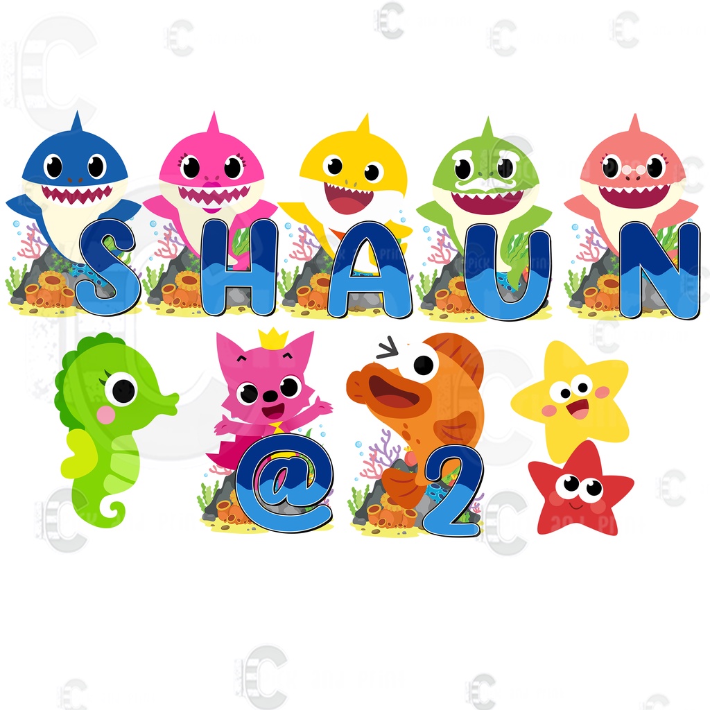 Personalized Baby Shark Character Banner Bunting Banderitas for DIY