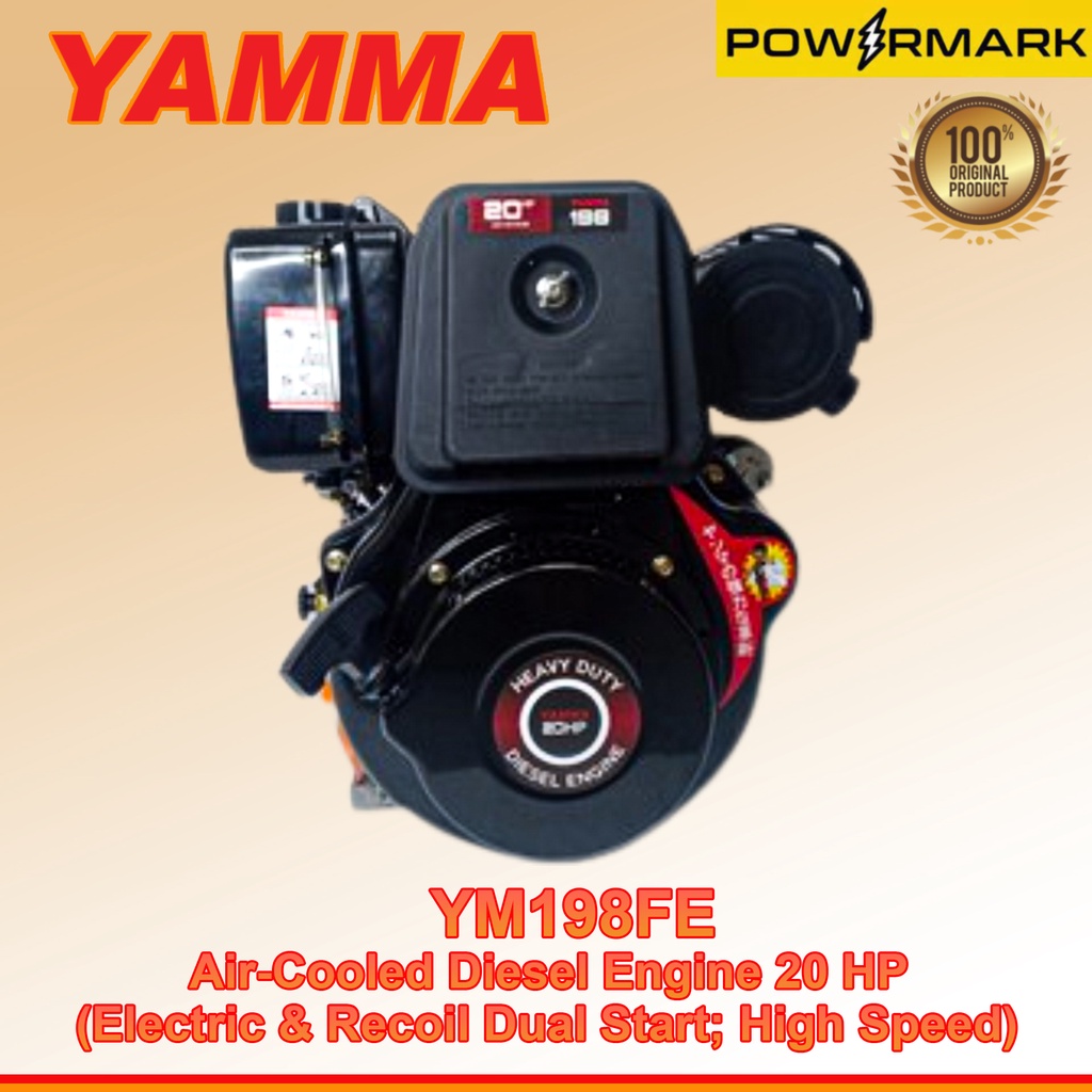 YAMMA YM198FE Air-Cooled Diesel Engine 20 HP (Electric & Recoil Dual ...