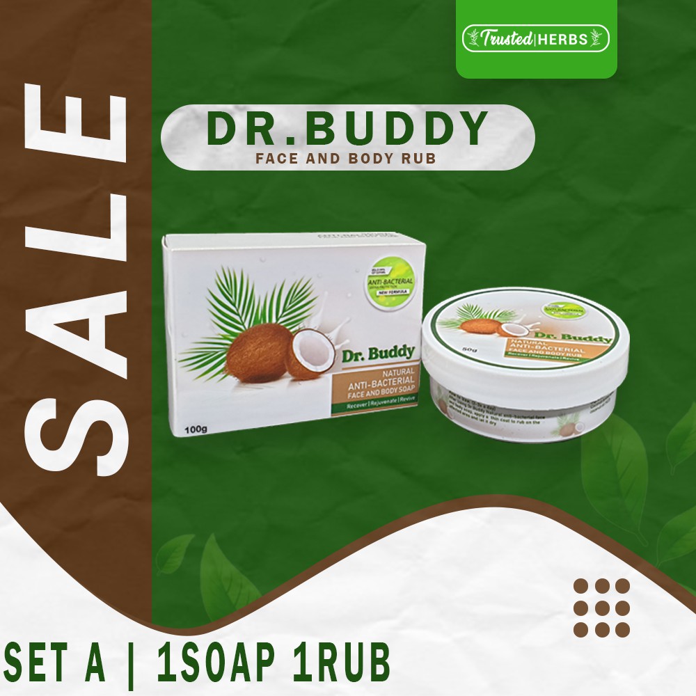 Set A of Dr.Buddy Anti-Bacterial | 1Soap + 1 Rub | Coconut Soap | 100g | Acne | Skin Problem |