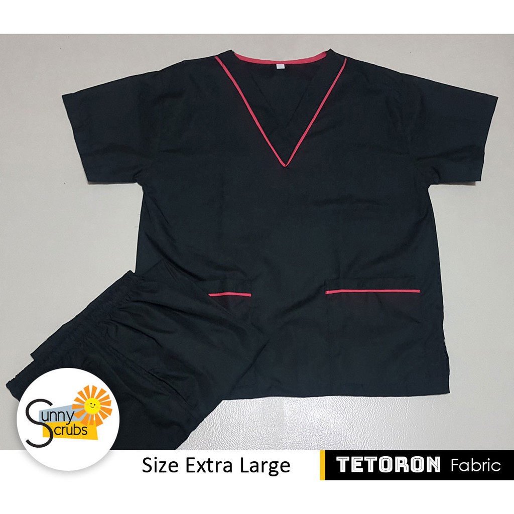 Scrub Suit, Size XL, Black VNeck and Pink Lining, Tetoron Fabric,Top ...