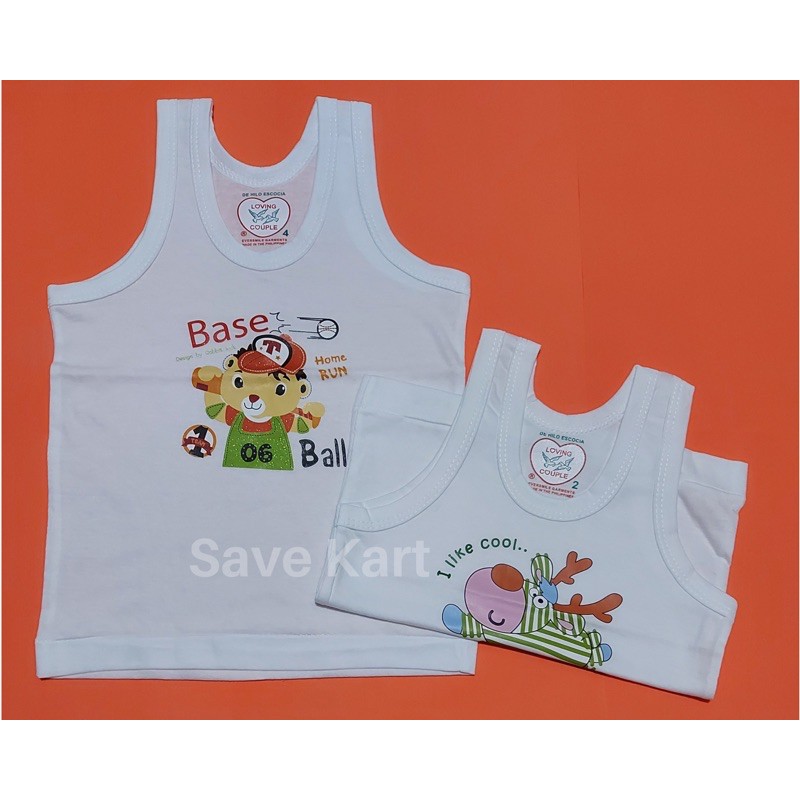 6pcs Loving Couple White Sando Printed for Baby/ Kids