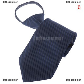 【COD√summer】 Lazy Men's Zipper Necktie Solid Striped Casual Business Wedding Zip Up Neck Ties #7
