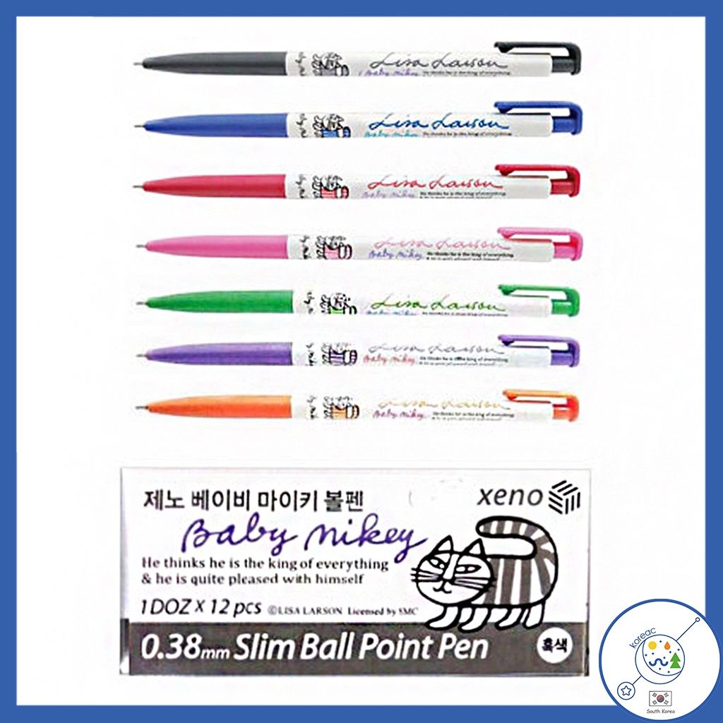 (Pack of 12) Xeno 0.38mm Slim Ballpoint Pen (Black/Blue/Green/Orange