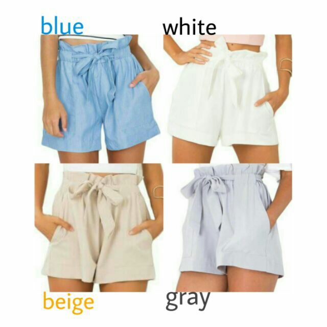 white high waisted tie shorts