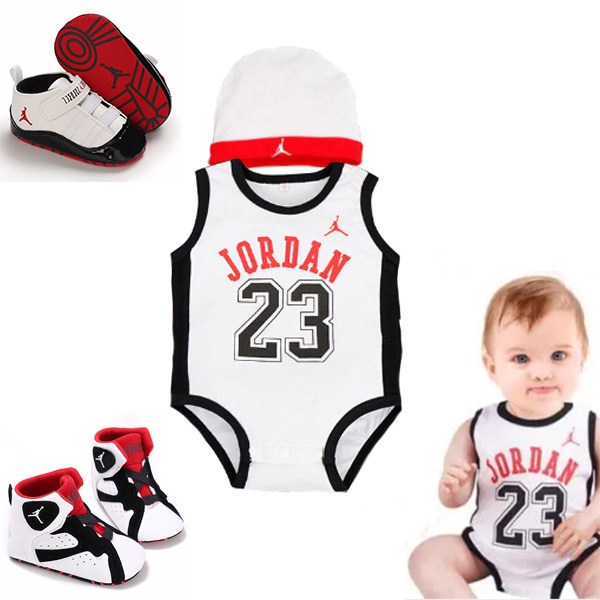 Baby Boy Basketball Jersey Romper+hat Set Newborn Baby Jersey Terno Jordan 23 Onesies Cotton Jumpsui