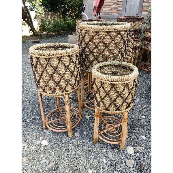 tall stand planters/rattan basket planters/set of 3/3pcs Shopee