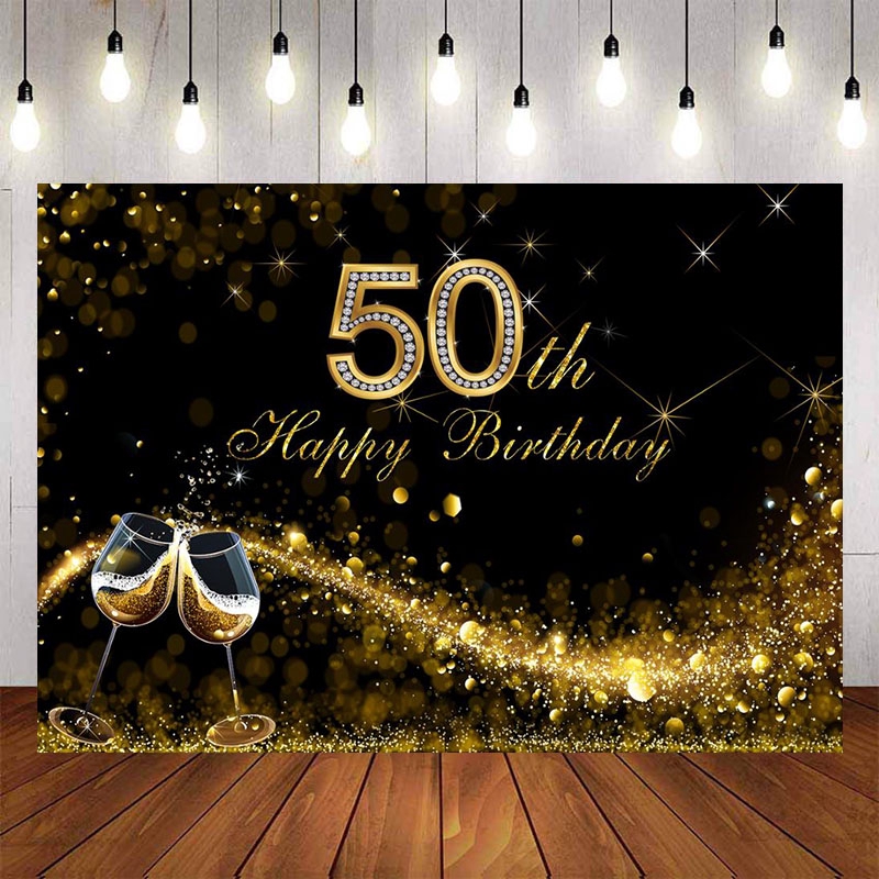 Black Shine Gold Backdrops For Adult 50th Birthday Party Photography Black  Backgrounds Photocall Custom Name Photo | Shopee Philippines