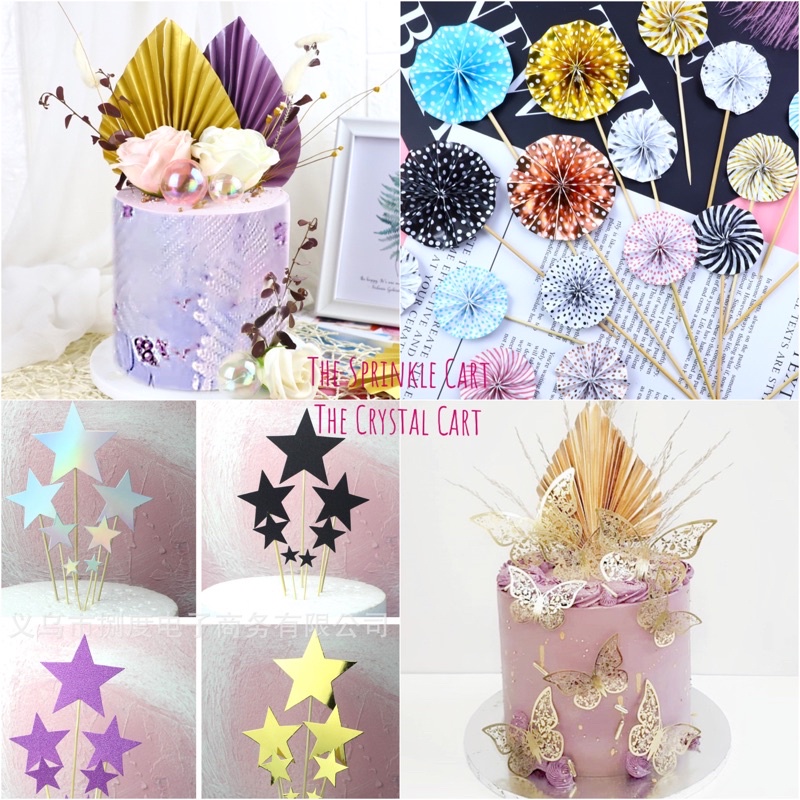 Leaf Fan Cake Toppers Paper Folding Butterfly Paper Topper Mini Paper Fan Round Cake Decoration